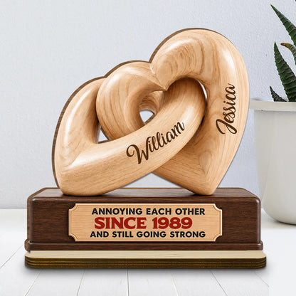 Personalized 2-Layer Wooden Plaque, Interlocking Hearts Keepsake, Unique Gift for Couple