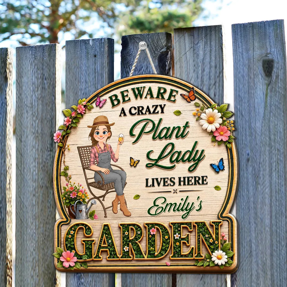 Personalized Wooden Sign, Stylized Plant Lady Garden Decor, Unique Creative Gift for Plant Lovers
