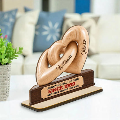 Personalized 2-Layer Wooden Plaque, Interlocking Hearts Keepsake, Unique Gift for Couple