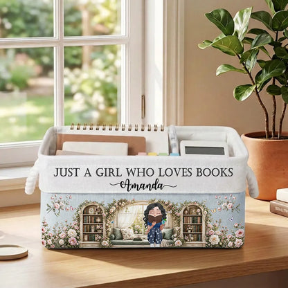 Personalized Cotton Linen Rope Basket, Book Lover Storage, Unique Gift for Her
