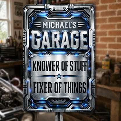 Custom Rectangular Iron Sign, Garage Knower of Stuff Design, Unique Creative Gift for Workshop Decor