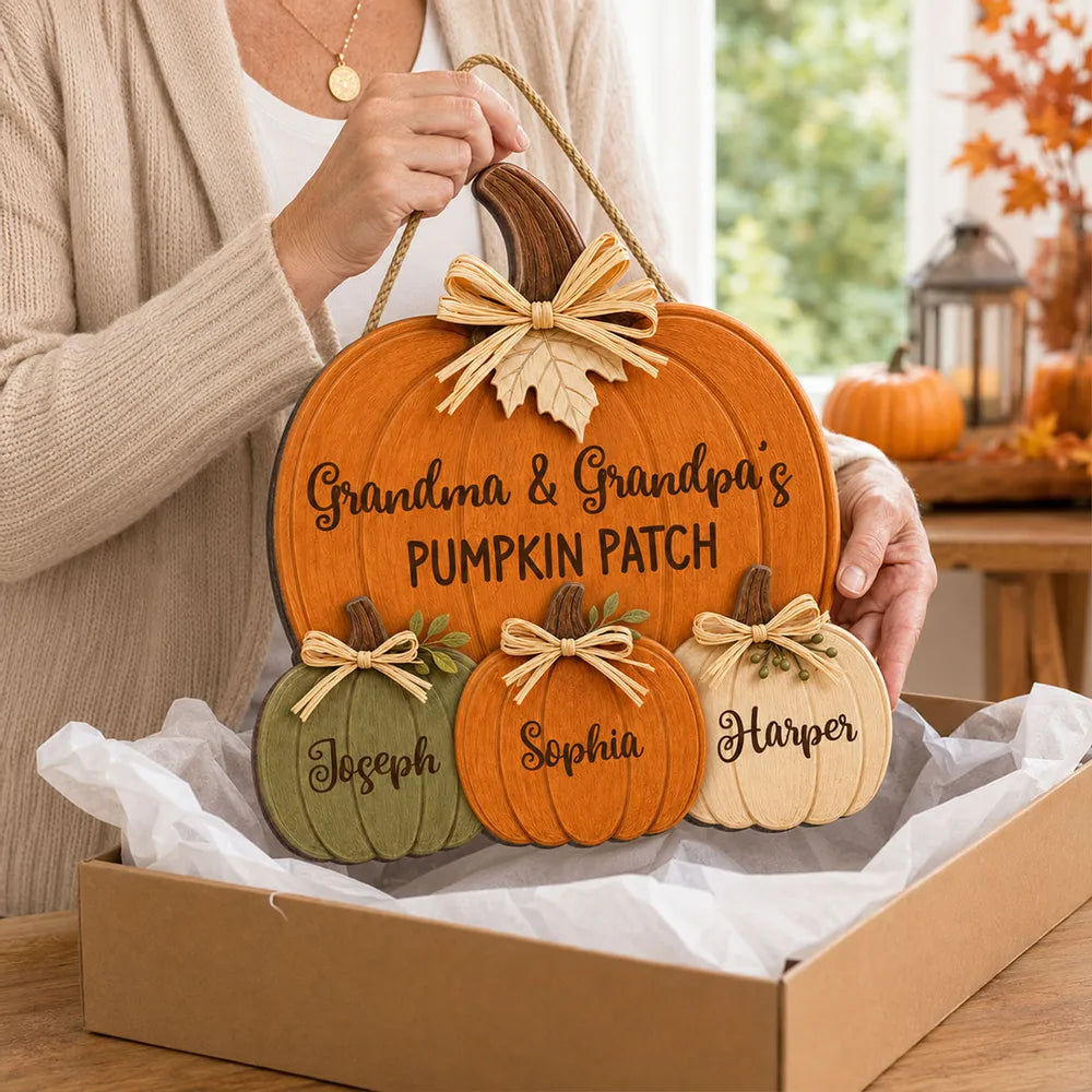 Personalized Wooden Sign, Grandma & Grandpa's Pumpkin Patch Door Decor, Unique Gift for Grandparents