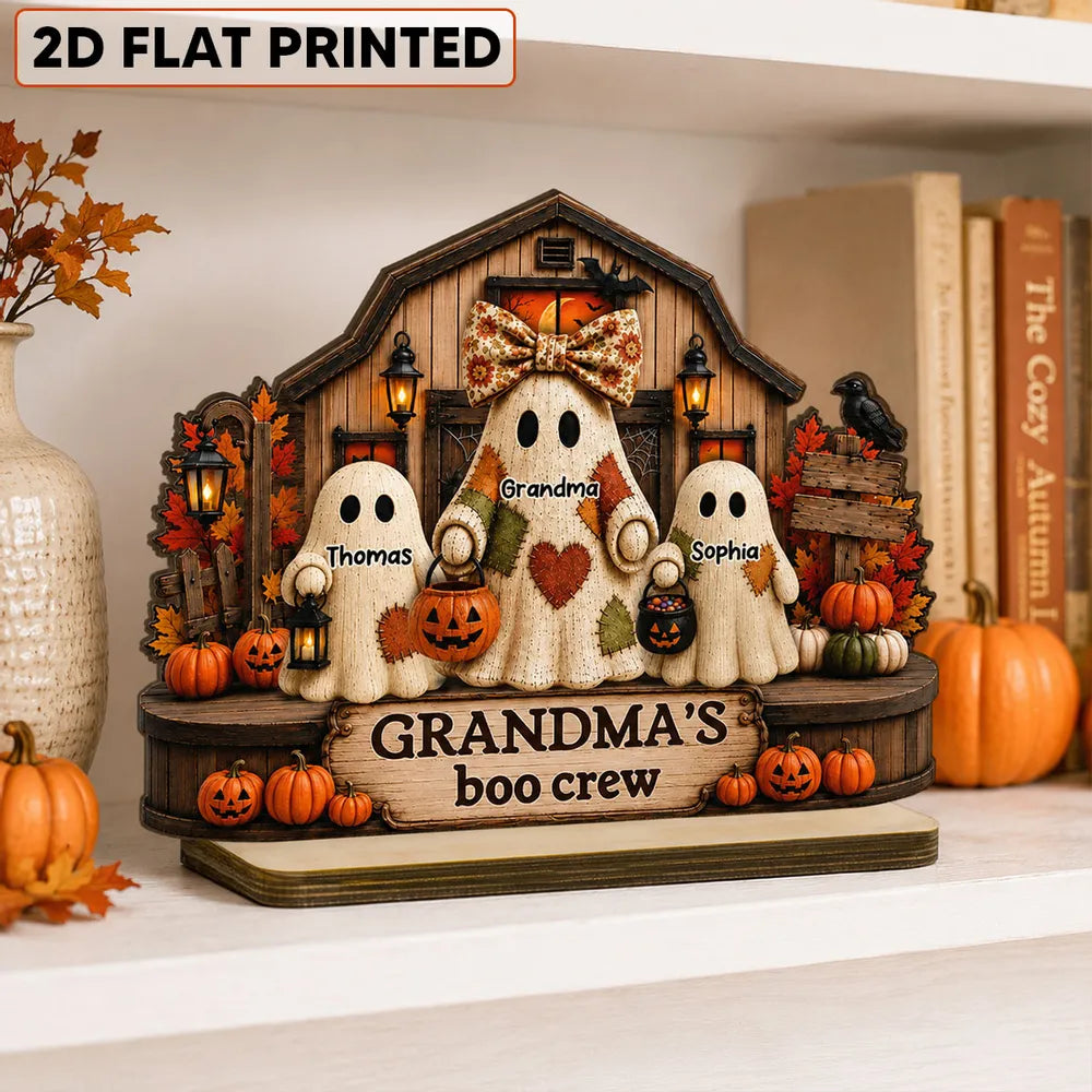 Personalized 2-Layer Wooden Plaque, Grandma's Boo Crew Halloween Decor, Unique Gift for Grandma