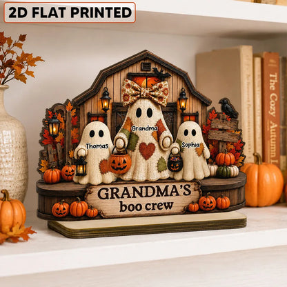 Personalized 2-Layer Wooden Plaque, Grandma's Boo Crew Halloween Decor, Unique Gift for Grandma