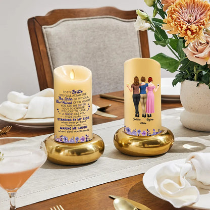 Personalized Flameless LED Candle, Arm in Arm Friends with Soul Sister Quote, Unique Gift for Close Friend