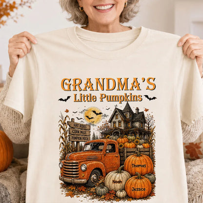 Personalized Classic Tee, Grandma's Little Pumpkins Vintage Truck, Unique Halloween Gift For Grandma