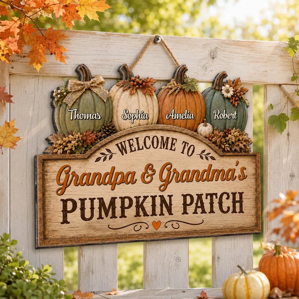 Personalized Wooden Sign, Grandma & Grandpa Pumpkin Patch Door Decor, Unique Fall Gift