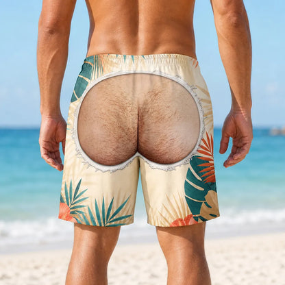 Personalized Men's Beach Shorts, Cheeky Custom Print for Beach Vacation, Unique Gift for Him