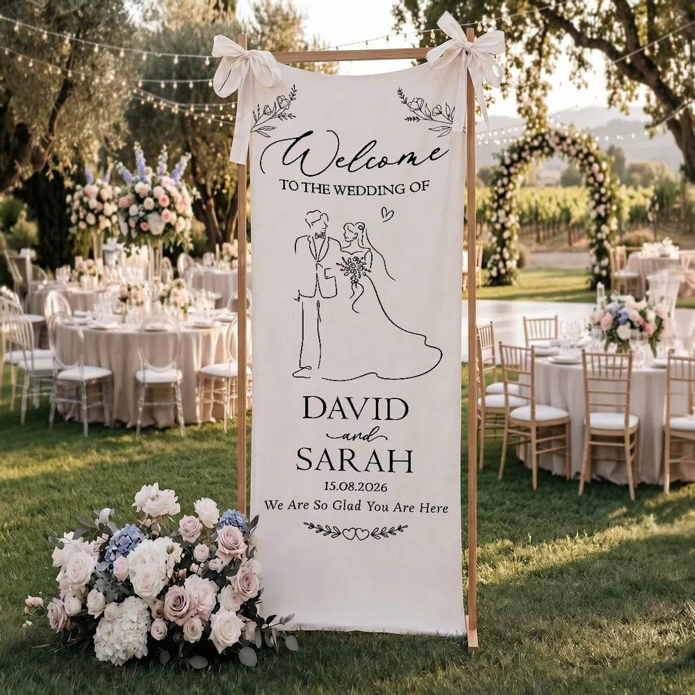 Personalized Welcome Banner, Custom Wedding Sign for Couple, Garden Ceremony Unique Gift