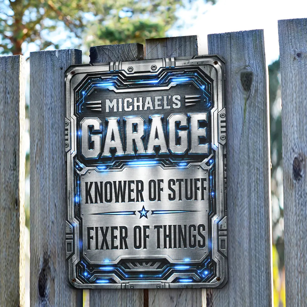 Custom Rectangular Iron Sign, Garage Knower of Stuff Design, Unique Creative Gift for Workshop Decor