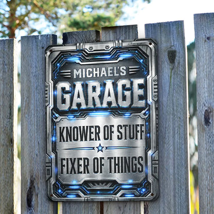 Custom Rectangular Iron Sign, Garage Knower of Stuff Design, Unique Creative Gift for Workshop Decor