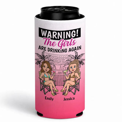 Neoprene Can Cooler with Pink Tropical Girls Party Art, Personalized Unique Creative Gift for Friend