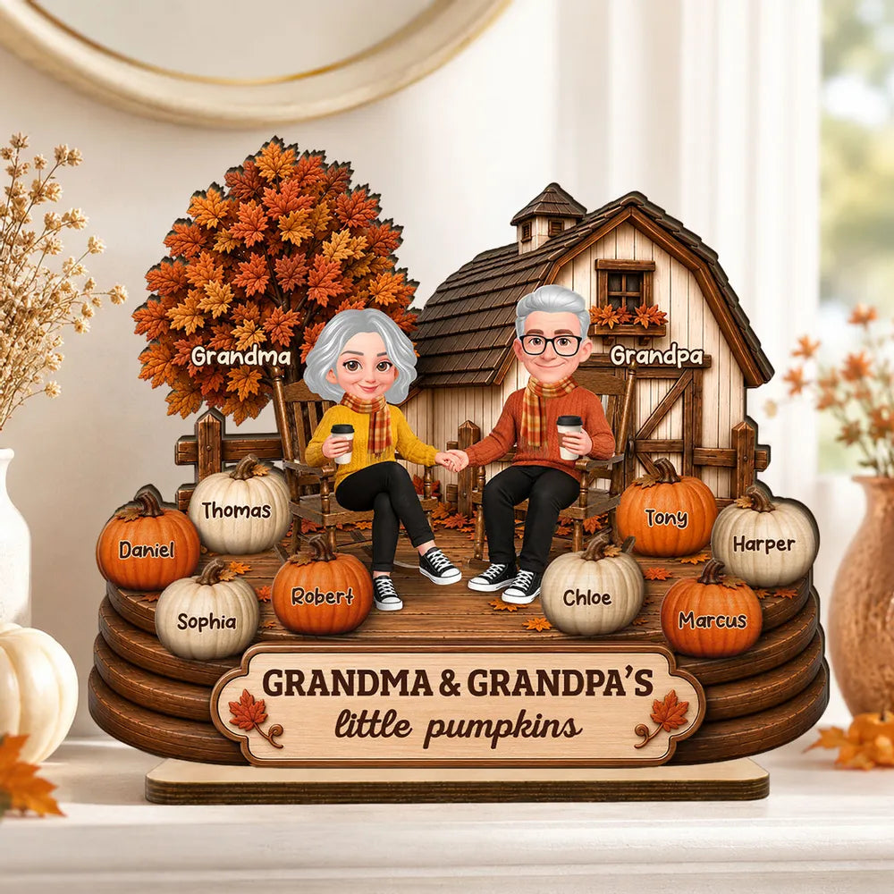 Personalized 2-Layer Wooden Plaque, Grandma & Grandpa Little Pumpkins, Unique Fall Gift