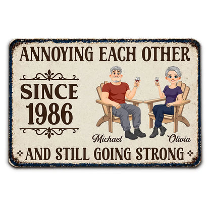 Personalized Rectangular Iron Sign, Relaxing Couple with Wine, Unique Gift for Partners