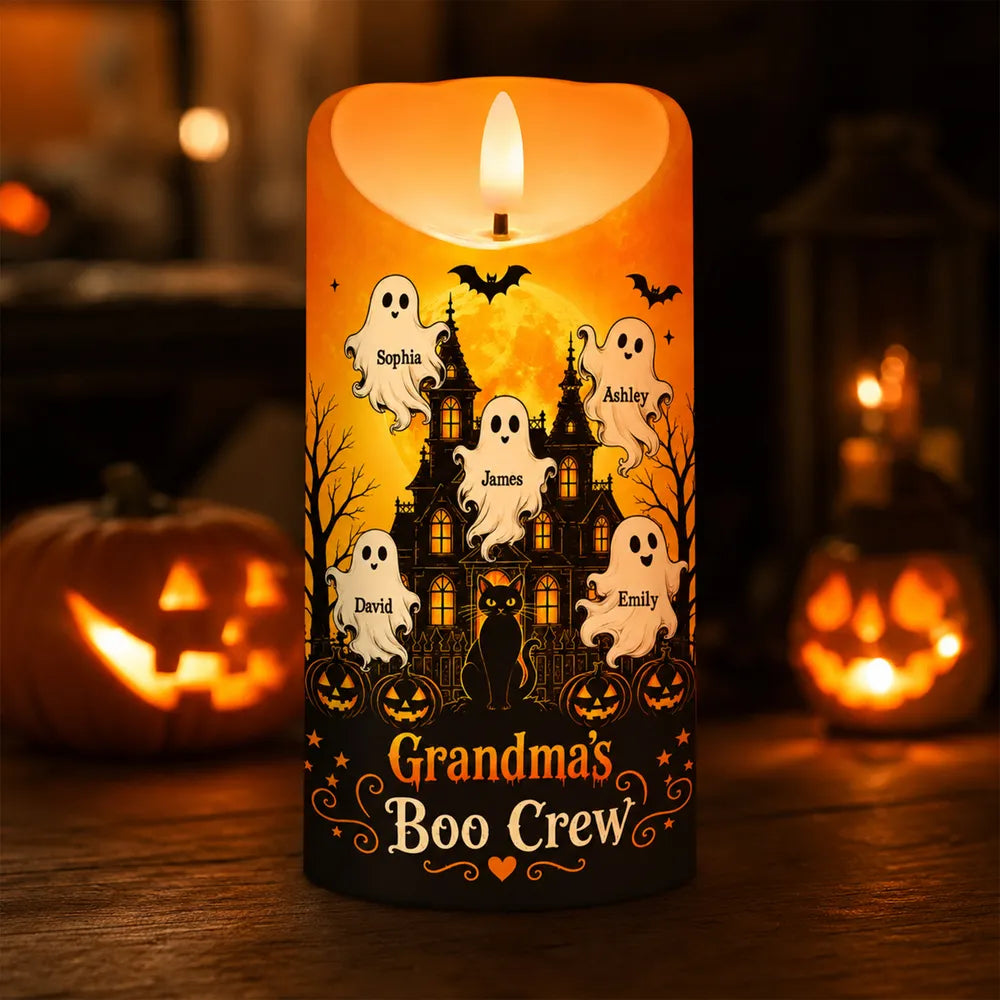 Personalized Flameless LED Candle, Grandma's Boo Crew Haunted House, Unique Creative Gift for Grandma