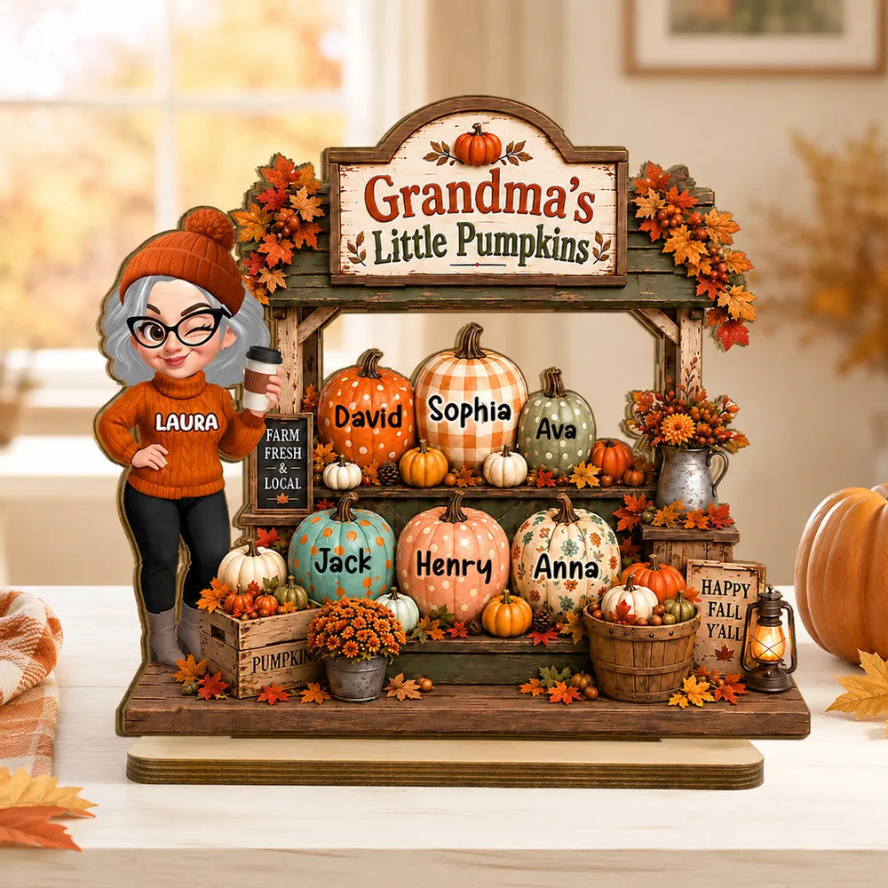 Personalized 2-Layer Wooden Plaque, Grandma's Little Pumpkins Fall Decor, Unique Creative Gift for Grandma