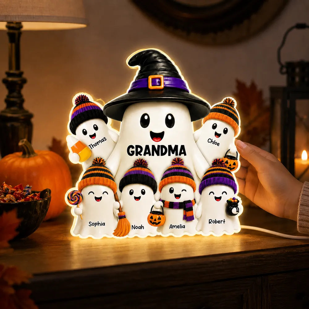 Personalized Acrylic Light Box, Grandma Ghost Family Halloween Decor, Unique Gift for Grandma