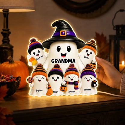 Personalized Acrylic Light Box, Grandma Ghost Family Halloween Decor, Unique Gift for Grandma