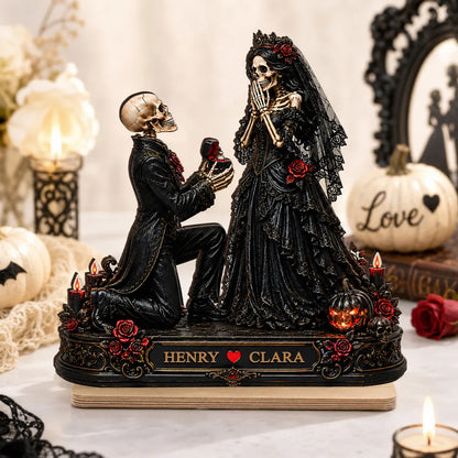 Personalized 2-Layer Wooden Plaque, Skeleton Proposal Halloween Decor, Unique Gift for Couple