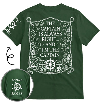 Dual Print Classic Tee with Funny Captain Quote, Creative Gift for Boat Lovers at the Helm