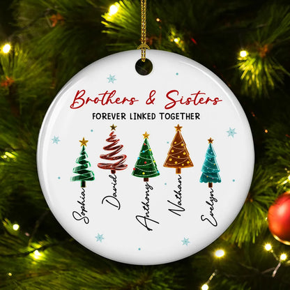Personalized Brothers & Sisters Ceramic Ornament, Christmas Tree Design, Unique Gift for Family