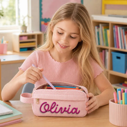 Crochet Corduroy Handbag with Colorful Lettering & Cute Icons, Personalized Gift for Kids & Friends