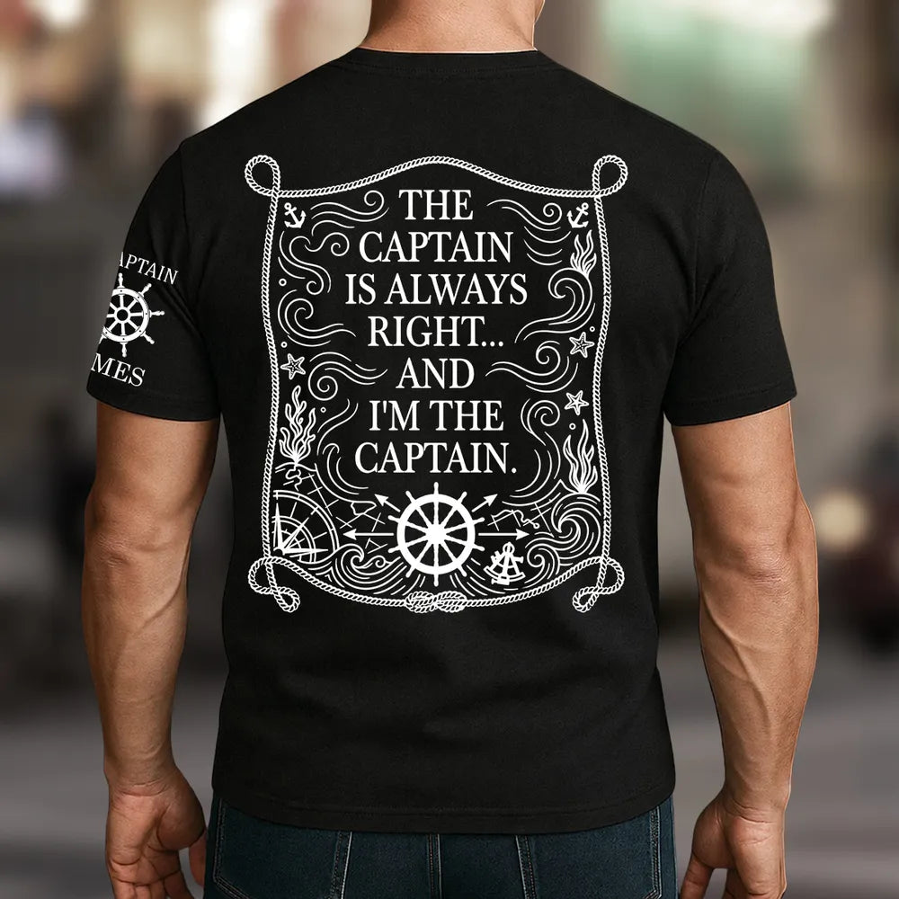 Dual Print Classic Tee with Funny Captain Quote, Creative Gift for Boat Lovers at the Helm