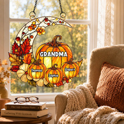 Grandma Pumpkin Acrylic Suncatcher Ornament, Personalized Autumn Keepsake, Creative Gift for a Sunlit Window