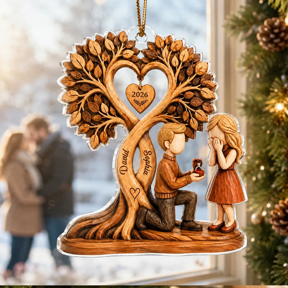 Personalized Acrylic Ornament, Couple Proposal Under Heart Tree, Unique Gift for Engaged Couple