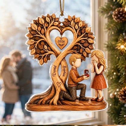 Personalized Acrylic Ornament, Couple Proposal Under Heart Tree, Unique Gift for Engaged Couple