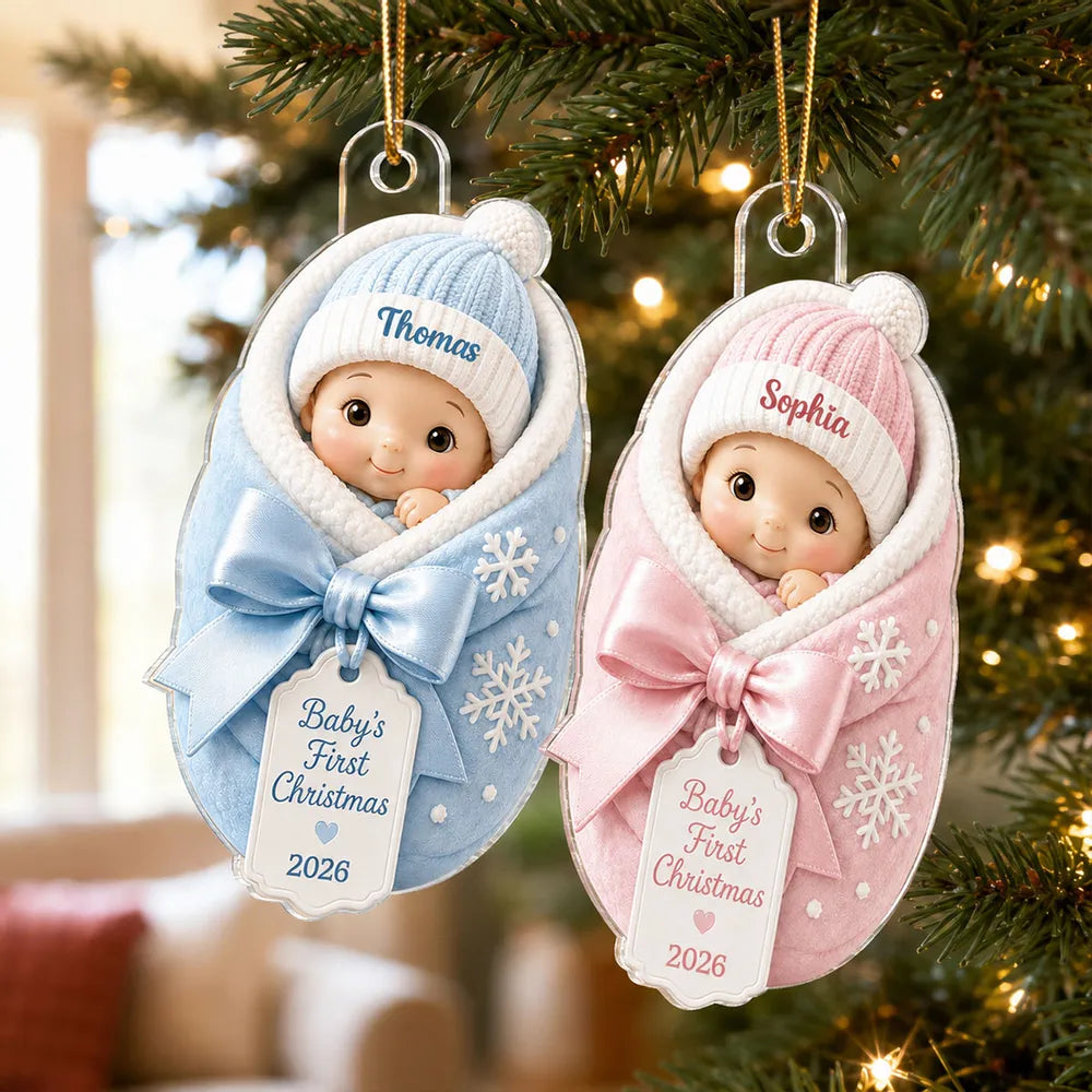 Personalized Acrylic Ornament, Baby's First Christmas Swaddle Keepsake, Unique Gift for New Parents