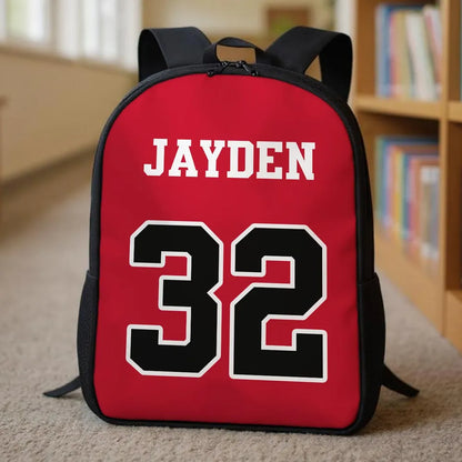 Personalized Kids School Backpack, Red Basketball Jersey Style, Unique Gift for Young Sports Fans
