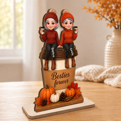Custom 2-Layer Wooden Plaque, Cozy Fall Coffee Friendship, Creative Gift for Friend