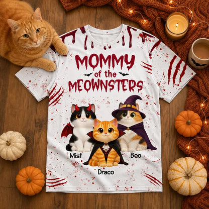 Personalized Printed Classic Tee, Mommy of the Meownsters Cat Lover Halloween Unique Gift