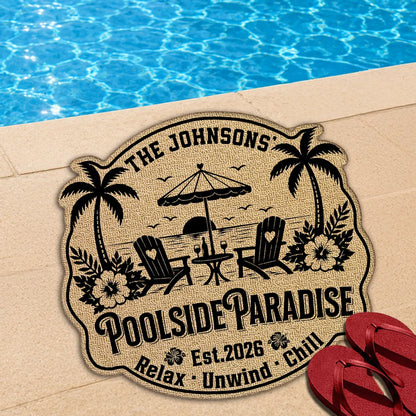 Personalized Shaped Doormat, Poolside Paradise Design, Unique Gift for Pool Owners & Families