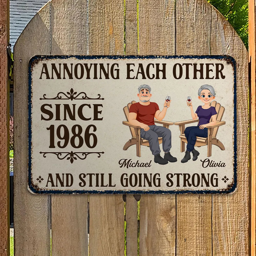 Personalized Rectangular Iron Sign, Relaxing Couple with Wine, Unique Gift for Partners