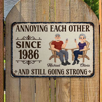 Personalized Rectangular Iron Sign, Relaxing Couple with Wine, Unique Gift for Partners