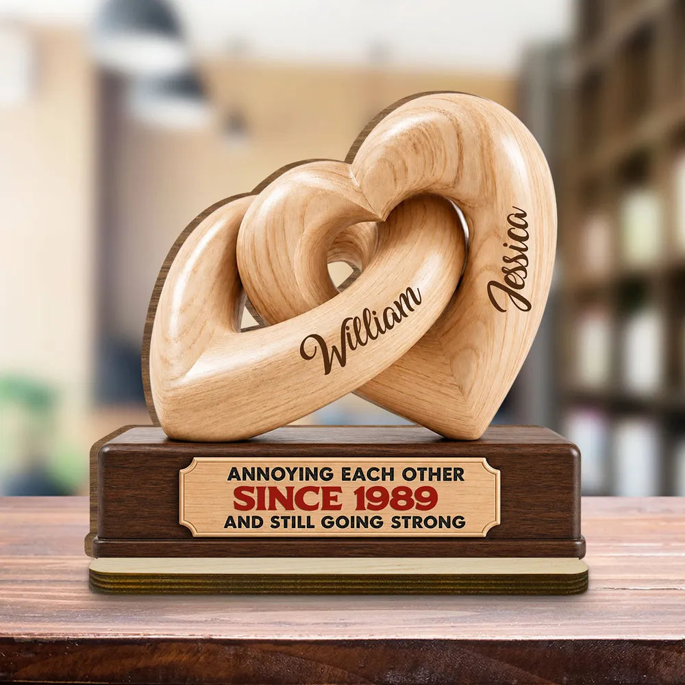 Personalized 2-Layer Wooden Plaque, Interlocking Hearts Keepsake, Unique Gift for Couple