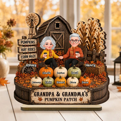 Personalized 2-Layer Wooden Plaque, Rustic Pumpkin Patch, Unique Gift for Grandma & Grandpa
