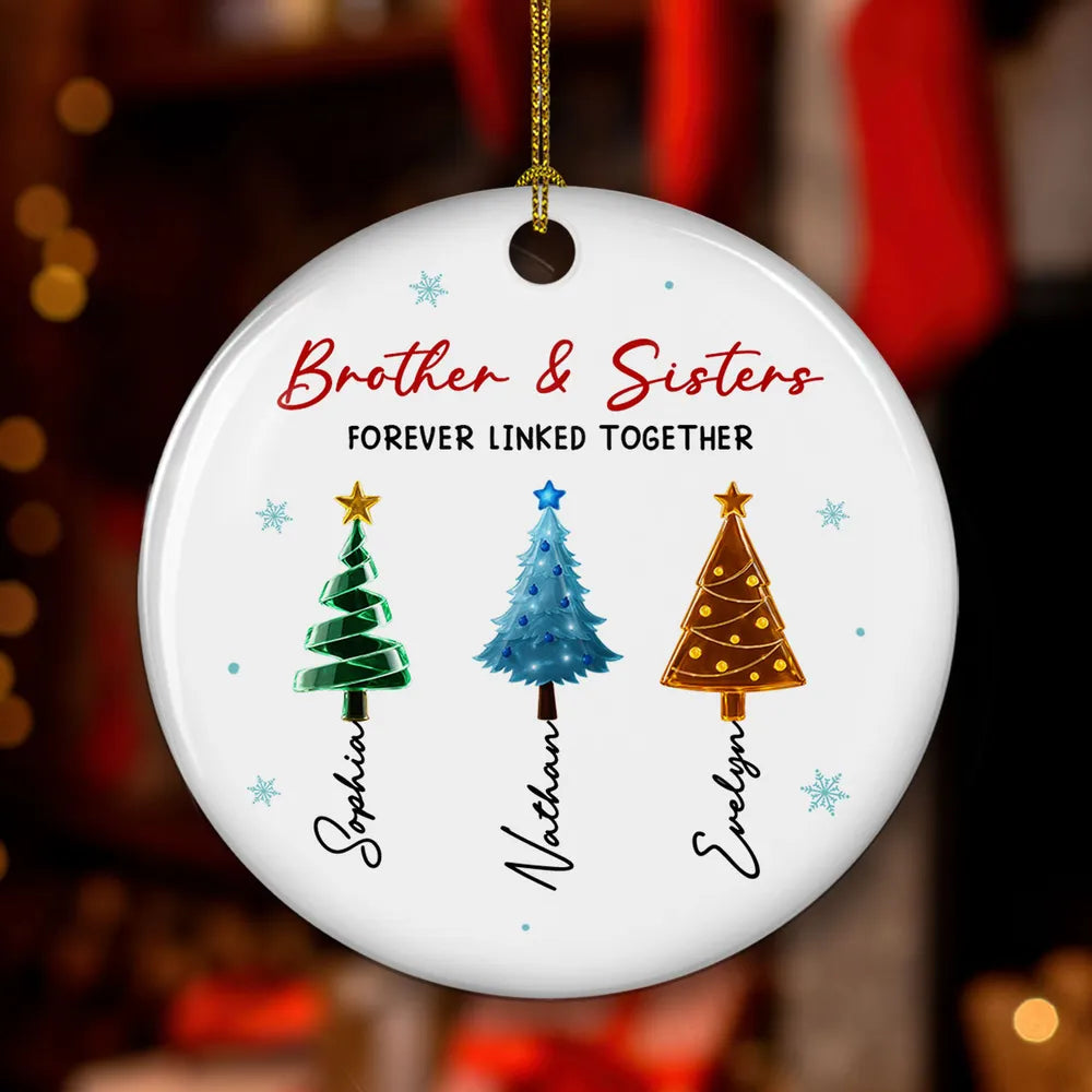 Personalized Brothers & Sisters Ceramic Ornament, Christmas Tree Design, Unique Gift for Family