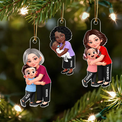 Personalized Acrylic Ornament For Grandma, Hugging Grandchild Cartoon, Creative Gift For Family Memories