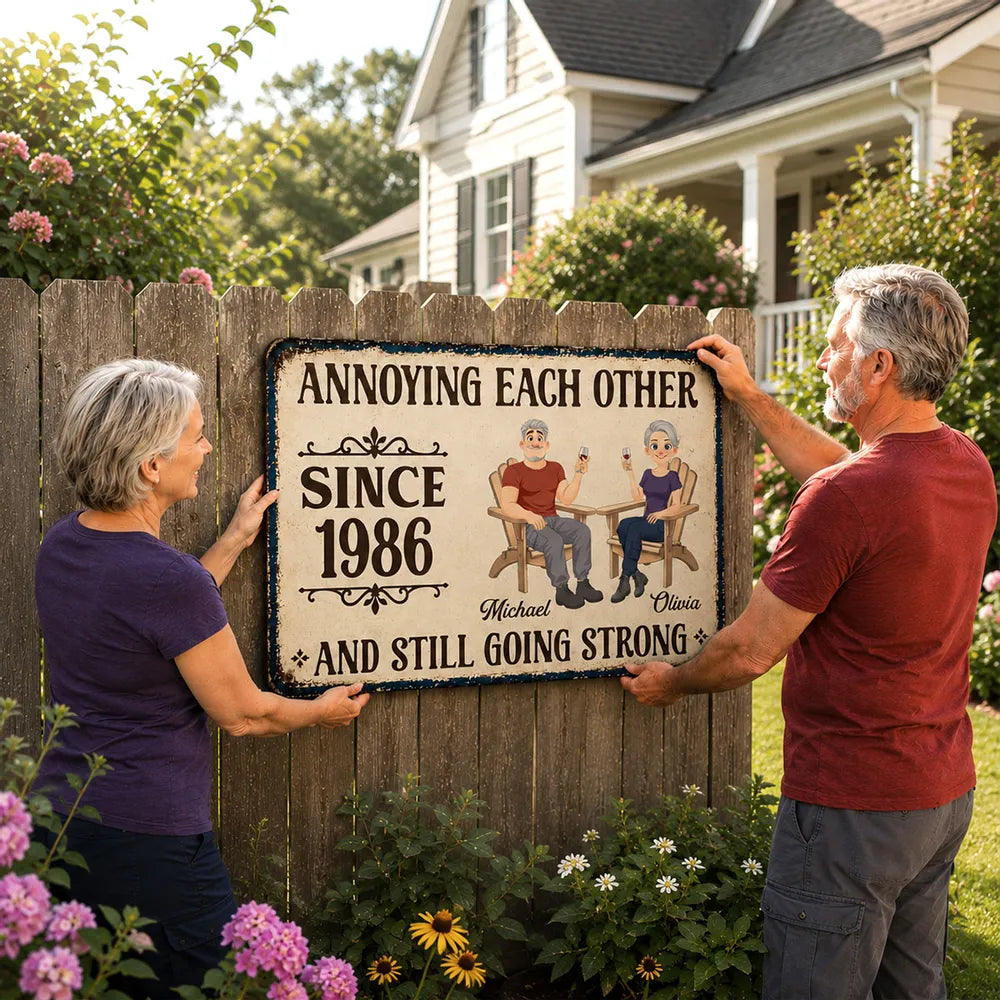 Personalized Rectangular Iron Sign, Relaxing Couple with Wine, Unique Gift for Partners