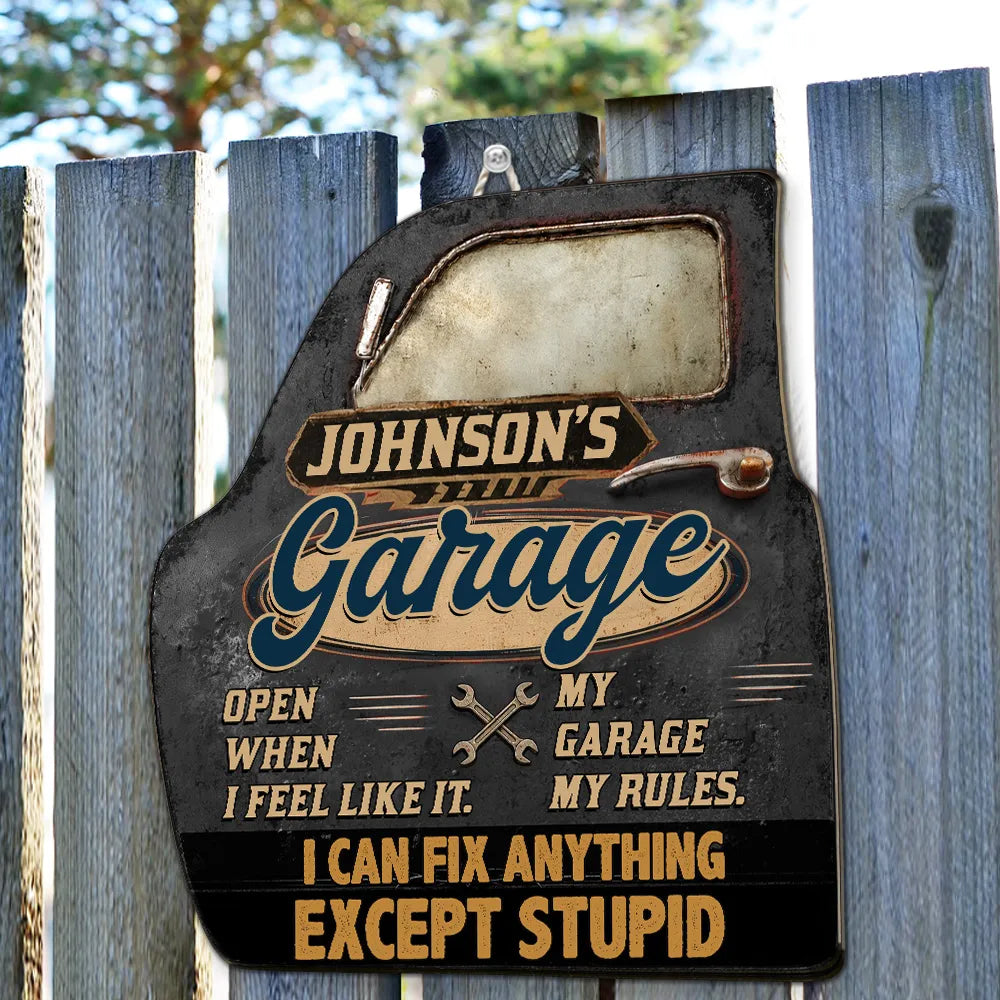 Personalized Wooden Sign, Vintage Red Garage Door Design, Unique Gift for Dad's Workshop