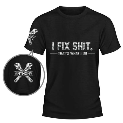 Personalized Dual Print Classic Tee with Mechanic Wrench Art, Unique Creative Gift for Fix-It Guys