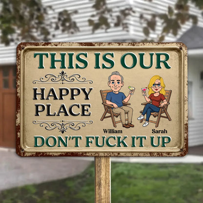 Personalized Rectangular Iron Sign, Seated Couple Our Happy Place, Unique Creative Gift for Couples
