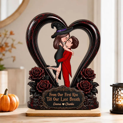 Personalized 2-Layer Wooden Plaque, Halloween Couple Kiss, Unique Gift for Boyfriend or Girlfriend