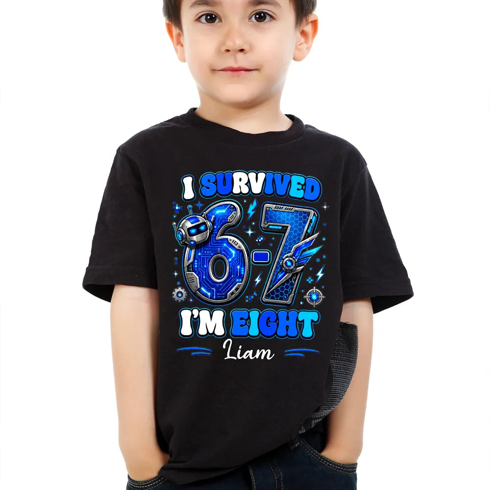 Custom Youth Tee with I Survived Birthday Design, Creative Gift for Kids with Sparkly Pink Style