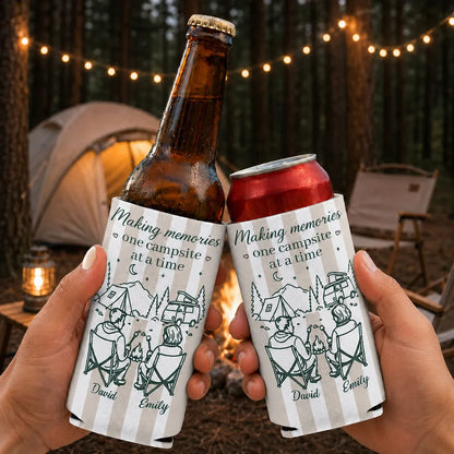 Neoprene Can Cooler, Custom Seated Campers by Campfire & Mountain Campsite, Unique Creative Gift for Couples