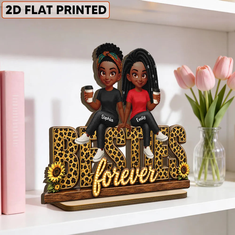 Personalized Besties Forever 2-Layer Wooden Plaque, Leopard Style Creative Gift for Friend