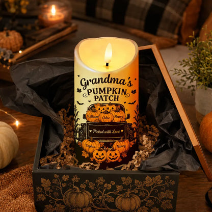 Personalized Flameless LED Candle, Grandma's Pumpkin Patch Pumpkins & Truck, Unique Gift for Grandma